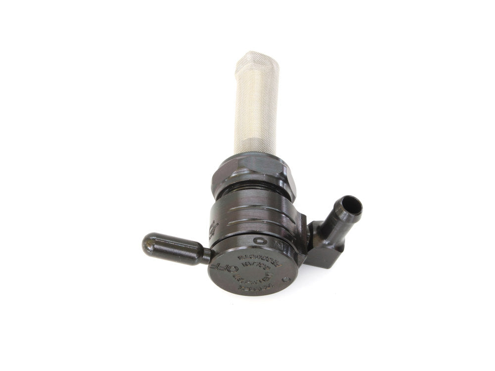 Fuel Tap / Petcock with 22mm Thread & 5/16in. Backward Facing Fuel Outlet – Black. Fits Softail 1984-2006, Dyna 1991-2006, FXR 1982-1994, Touring 1988-2006, Sportster 1975-2006 & 4Spd Big Twin 1975-1986