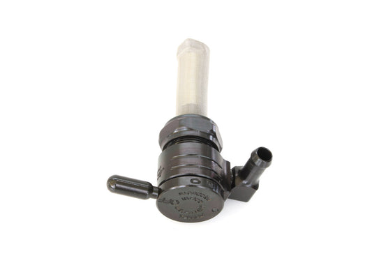 Fuel Tap / Petcock with 22mm Thread & 5/16in. Backward Facing Fuel Outlet – Black. Fits Softail 1984-2006, Dyna 1991-2006, FXR 1982-1994, Touring 1988-2006, Sportster 1975-2006 & 4Spd Big Twin 1975-1986