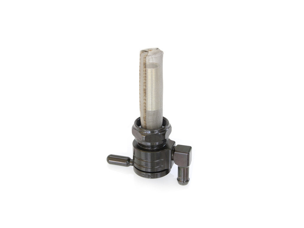 Fuel Tap / Petcock with 22mm Thread & 5/16in. Downward Facing Fuel Outlet – Black. Fits Softail 1984-2006, Dyna 1991-2006, FXR 1982-1994, Touring 1988-2006, Sportster 1975-2006 & 4Spd Big Twin 1975-1986