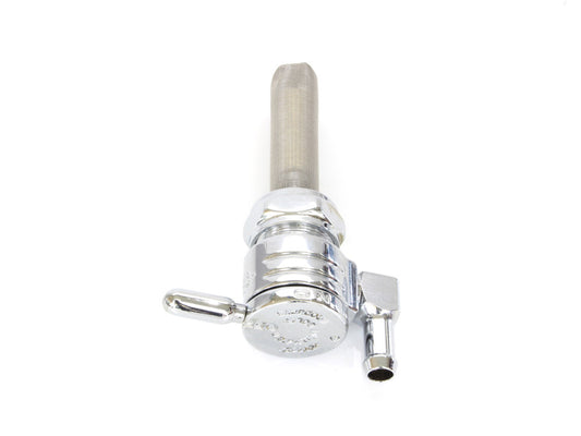 Fuel Tap / Petcock with 22mm Thread & 5/16in. Downward Facing Fuel Outlet – Chrome. Fits Softail 1984-2006, Dyna 1991-2006, FXR 1982-1994, Touring 1988-2006, Sportster 1975-2006 & 4Spd Big Twin 1975-1986