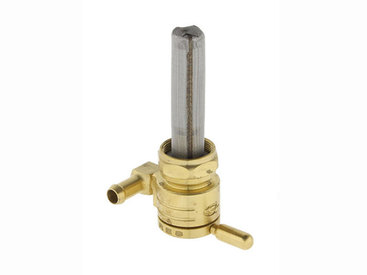 Fuel Tap / Petcock with 22mm Thread & 5/16in. Forward Facing Fuel Outlet – Brass. Fits Softail 1984-2006, Dyna 1991-2006, FXR 1982-1994, Touring 1988-2006, Sportster 1975-2006 & 4Spd Big Twin 1975-1986