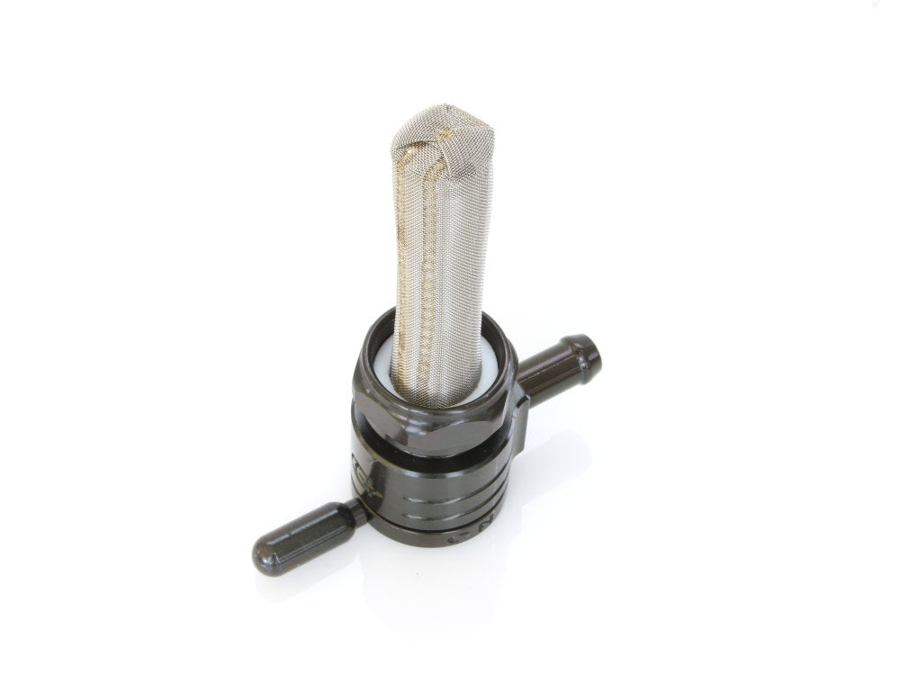 Fuel Tap / Petcock with 22mm Thread & 5/16in. Inward Facing fuel Outlet – Black. Fits Softail 1984-2006, Dyna 1991-2006, FXR 1982-1994, Touring 1988-2006, Sportster 1975-2006 & 4Spd Big Twin 1975-1986