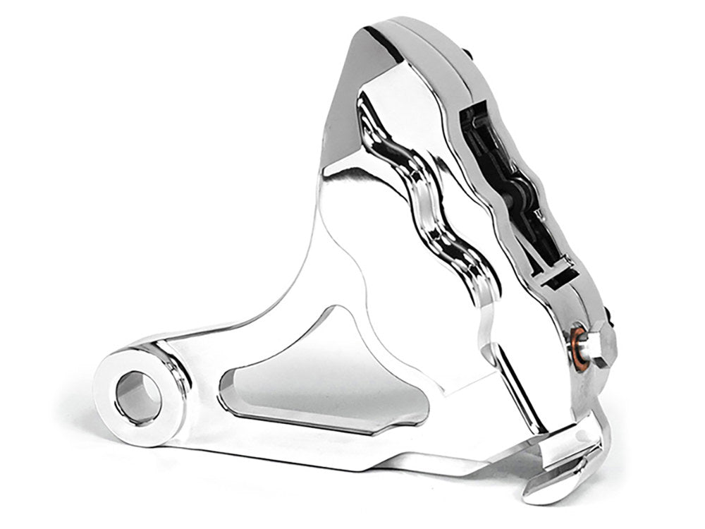 Right Hand Rear 4 Piston Caliper & Mounting Bracket – Chrome. Fits Softail 2000-2007.