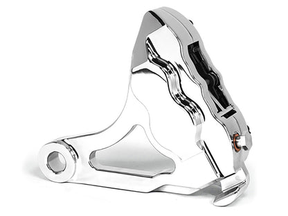 Right Hand Rear 4 Piston Caliper & Mounting Bracket – Chrome. Fits Softail 2000-2007.