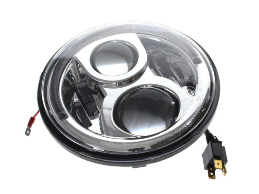 7in. LED Headlight Insert with Halo – Chrome. Fits Most H-D, Indian Chief Classic & Dark Horse Models with 7in. Headlight.