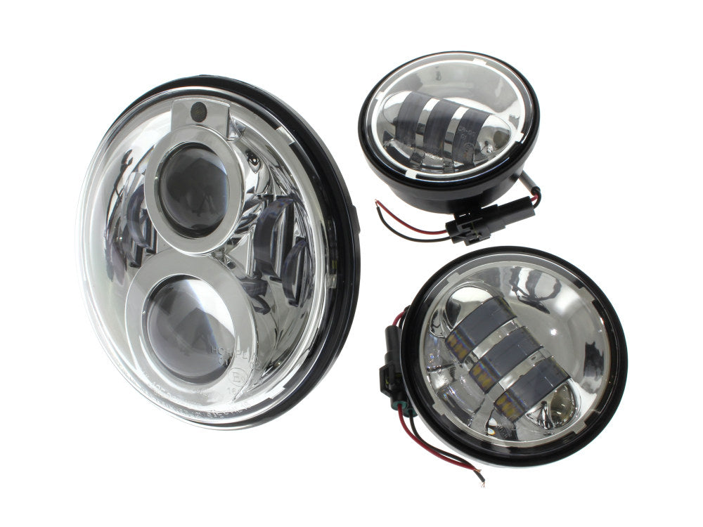 7in. HeadLight & 4.5in. Passing Lamp Bundle – Chrome. Fits Most H-D with 7in. Headlights & 4.5in. Passing Lamps.