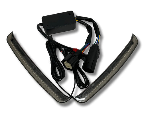 Sequential Slimline Saddlebag Lights. Red Run/Brake, Amber Turn with Smoke Lens. Fits Touring 2014up.
