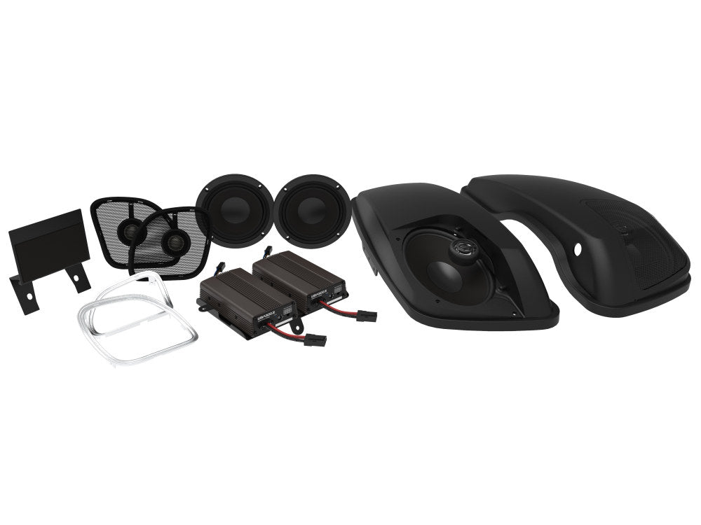 Wild Boar, 600 Watt Amp x 4 Speaker Kit & Saddlebag Lids. Fits 2015up Road Glide Models.