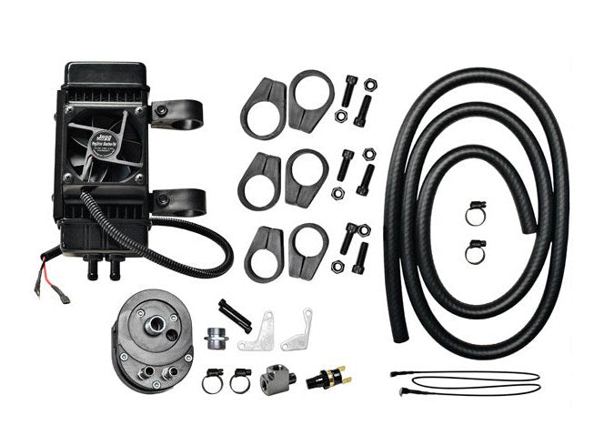 Fan Assisted 10 Row Universal Oil Cooler Kit. Fits Most H-D without Lower Fairing.