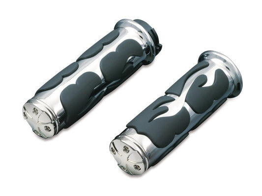 ISO Flame Handgrips – Chrome. Fits Victory, Kawasaki, Yamaha & Suzuki.