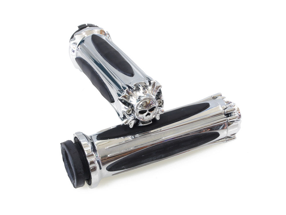 Zombie Handgrips – Chrome. Fits H-D with Throttle Cable.