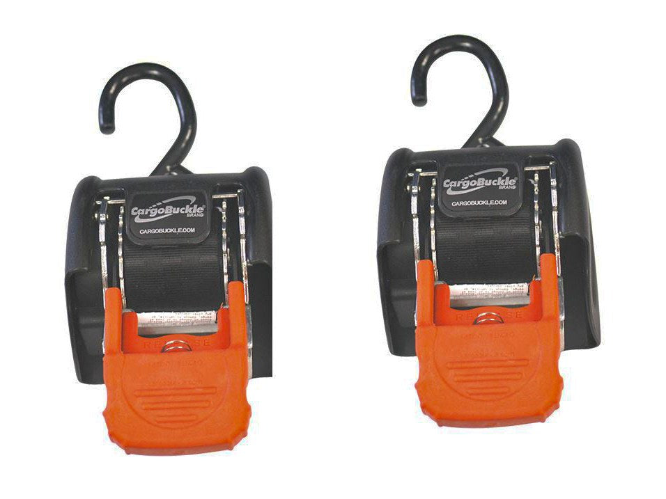 Retractable Tie-Downs, Cargo Buckle Style – Black & Orange. 72in. Long x 2in. Wide
