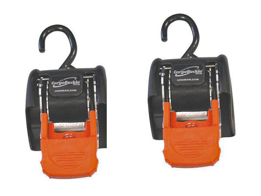 Retractable Tie-Downs, Cargo Buckle Style – Black & Orange. 72in. Long x 2in. Wide