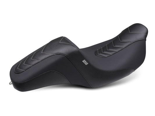 Squareback Signature Series Seat – Black with Gun Metal Thread. Fits Most Touring 2008-2024