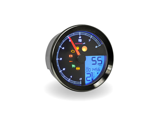 3-3/8in. Round Speedometer with Tachometer – Black. Fits Softail Fat Bob 2018up, Sportster 2014-2021, Dyna Street Bob, Low Rider & Wide Glide 2012-2017 & Softail Breakout, Rocker & Black Line 2011-2017.