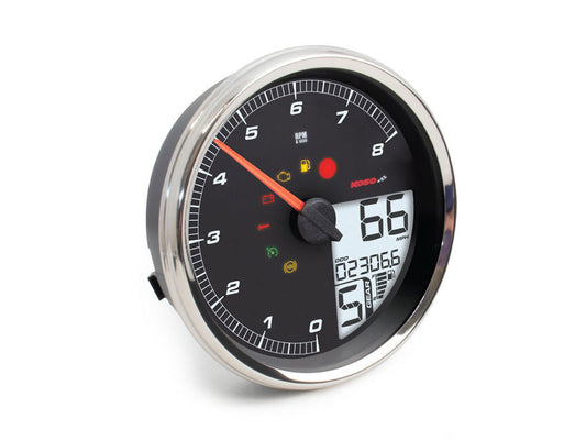 4-1/2in. Tank Mount Speedometer with Tachometer – Silver. Fits Softail 2011up, Road King 2014up & Dyna Switchback, Custom & Fat Bob 2012-2017.