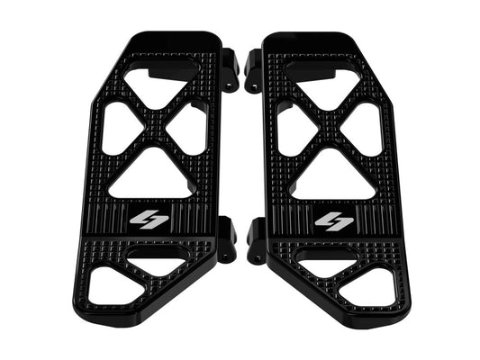 Max Lean Front Floorboards – Black. Fits Touring 1982up & FL Softail 1986-2017.