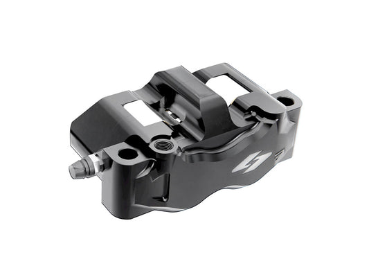 Left Hand Front RT3 Series Radial 4 Piston Caliper – Black. Can be used as Right Hand Rear Caliper