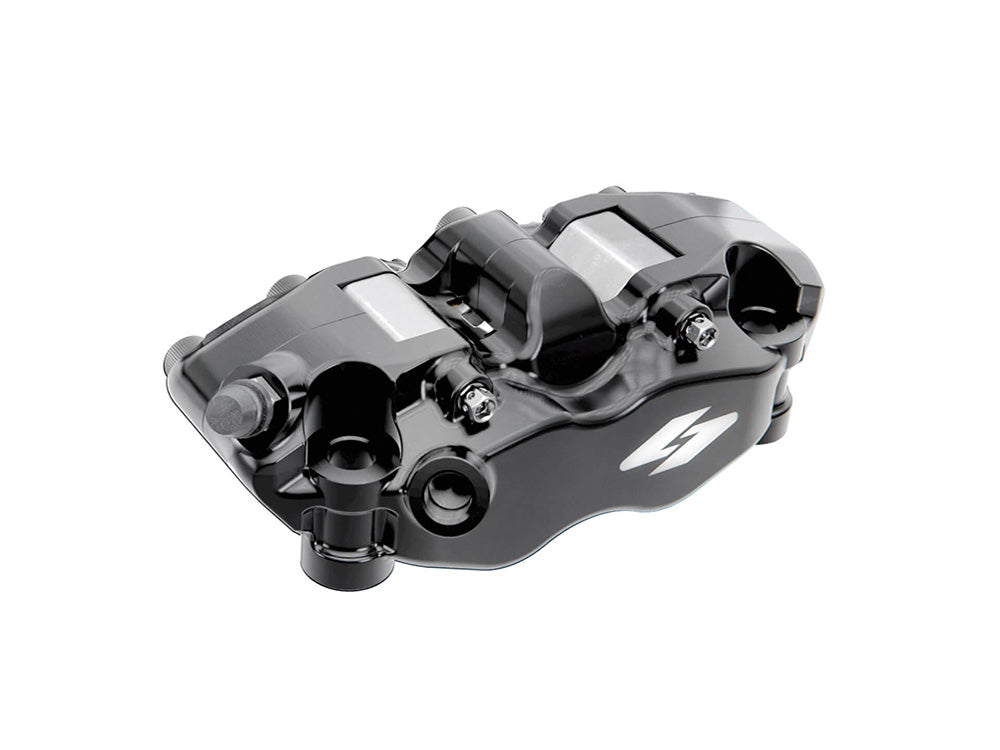 Left Hand Front RTX8 Series Radial 4 Piston Caliper – Black. Can be used as Right Hand Rear Caliper