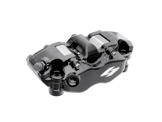 Left Hand Front RTX8 Series Radial 4 Piston Caliper – Black. Can be used as Right Hand Rear Caliper