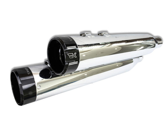 4-1/2in. Klassic Slip-On Mufflers – Chrome with Black End Caps. Fits Touring 2017up.