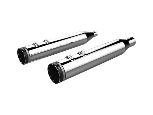 4-1/2in. Tracer Slip-On Mufflers – Chrome with Black End Caps. Fits Touring 2017up.