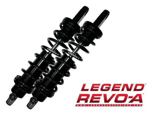 REVO-A Series, 14in. Adjustable Heavy Duty Spring Rate Rear Shock Absorbers -Black. Fits Dyna 1991-2017.