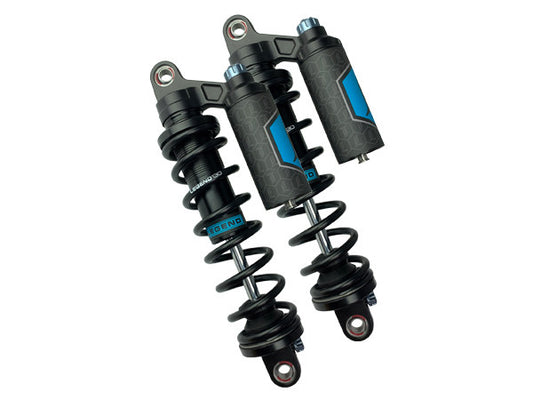 Revo ARC Piggyback Suspension. 14in. Adjustable, Heavy Duty Spring Rate, Rear Shock Absorbers – Black. Fits Dyna 1991-2017.