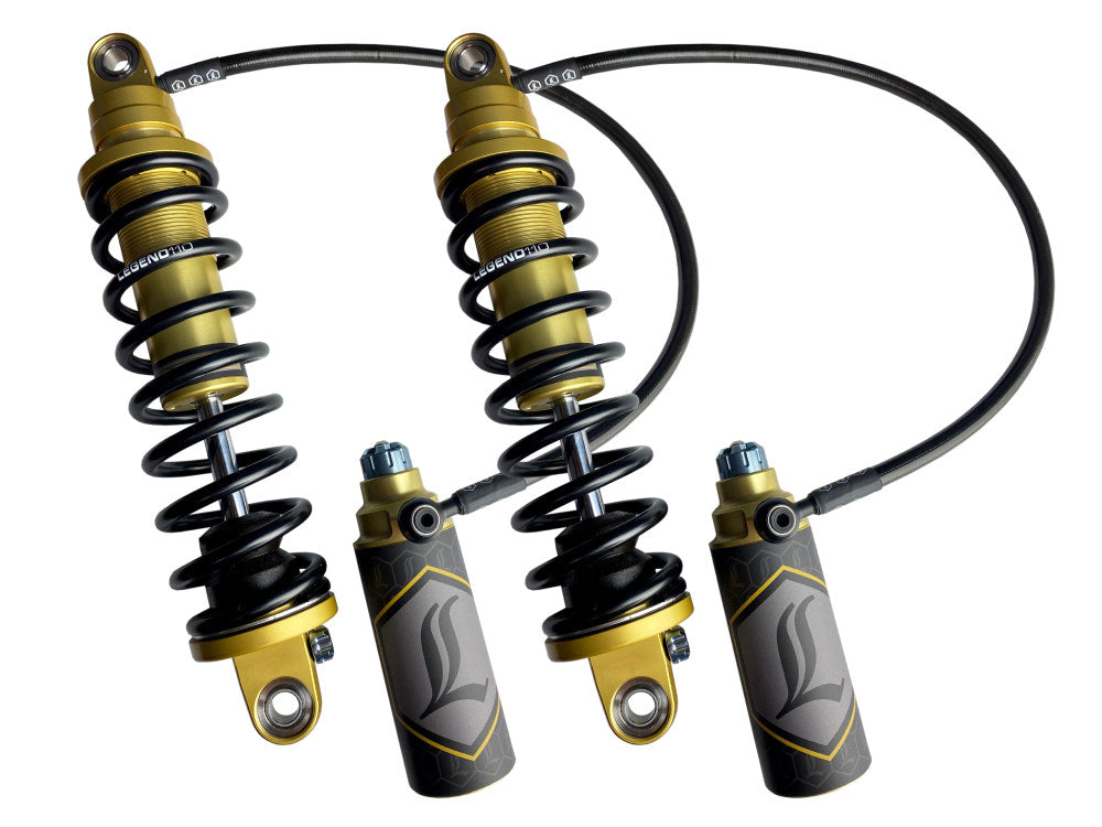 Revo ARC Remote Reservoir Suspension. 13in. Adjustable, Heavy Duty Spring Rate, Rear Shock Absorbers – Gold. Fits Touring 2014up.