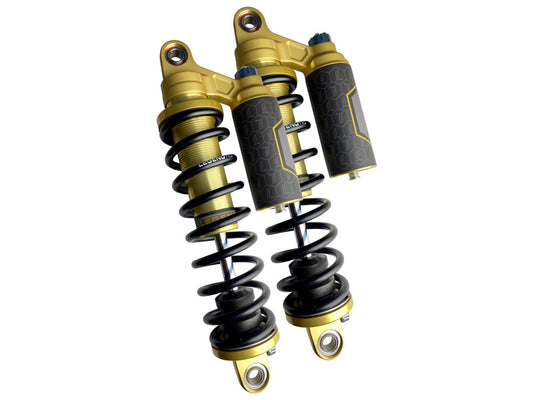 Revo ARC Piggyback Suspension. 13in. Adjustable Rear Shock Absorbers – Gold. Fits Dyna 1991-2017.