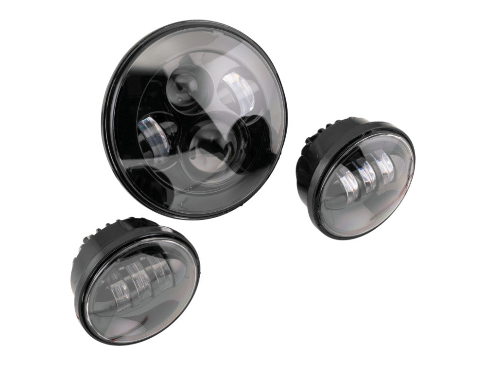 7in. HeadLight & 4.5in. Passing Lamps (2) Insert Bundle – Black. Fits H-D with 7in. Headlights & 4.5in. Passing Lamps.