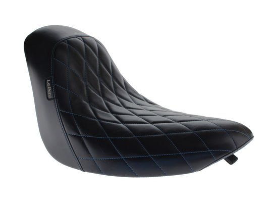 Bare Bones Solo Seat with Blue Diamond Stitch. Fits Softail 2006-2017 with 200 OEM Rear Tyre.