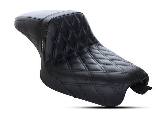 Kickflip Dual Seat with Black Double Diamond Stitch. Fits Sportster 2004-2006 & Sportster 2010-2021 Models with either 3.3 or 4.5 Gallon Tank.