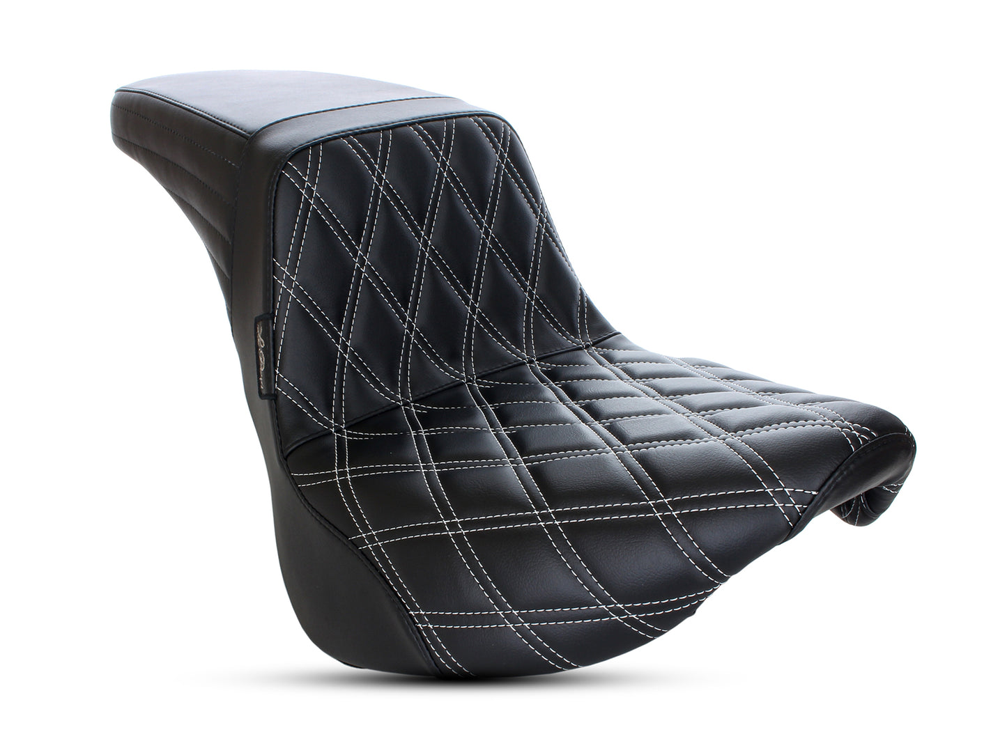 Kickflip Dual Seat with White Double Diamond Stitch. Fits Softail Slim & Street Bob 2018up & Standard 2020up.