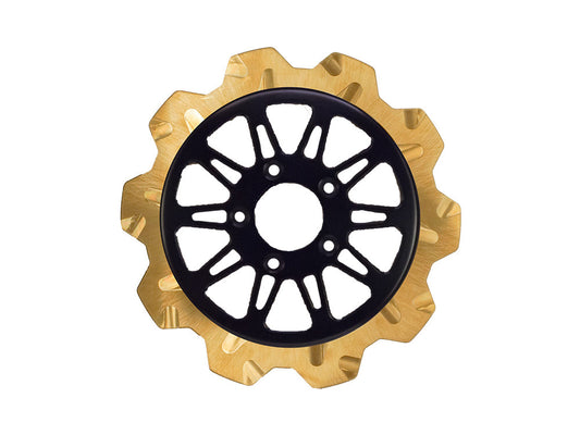 11.5in. Rear Omega Crown Disc Rotor – Gold Band & Black Carrier. Fits Big Twin 2000up & Sportster 2000-2010.