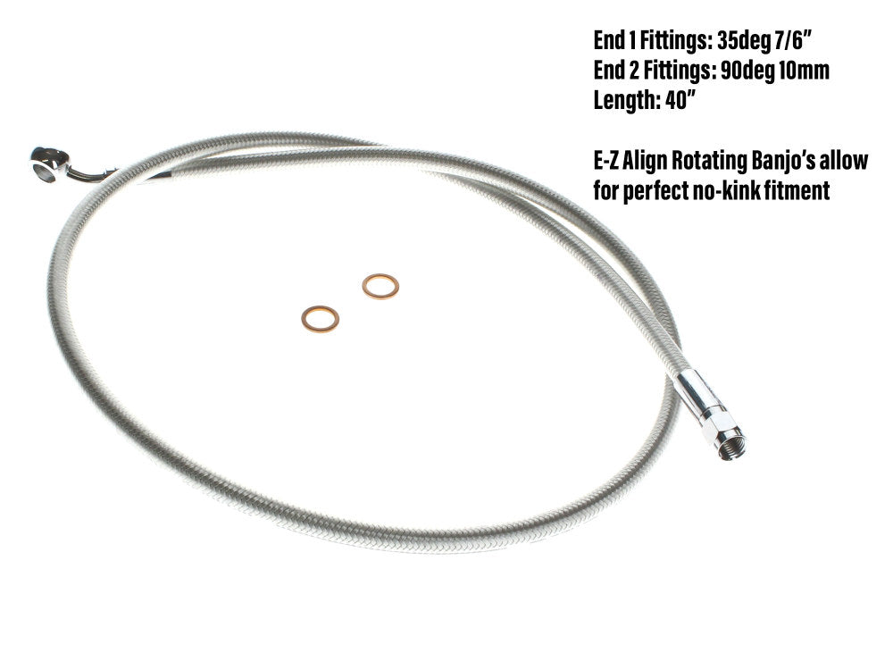 40in. E-Z Align Front Brake Line with 7/16in. x 35 Degree Banjo – Sterling Chromite.