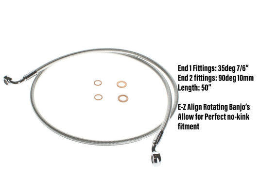 48in. E-Z Align Front Brake Line with 7/16in. x 35 Degree Banjo – Sterling Chromite.