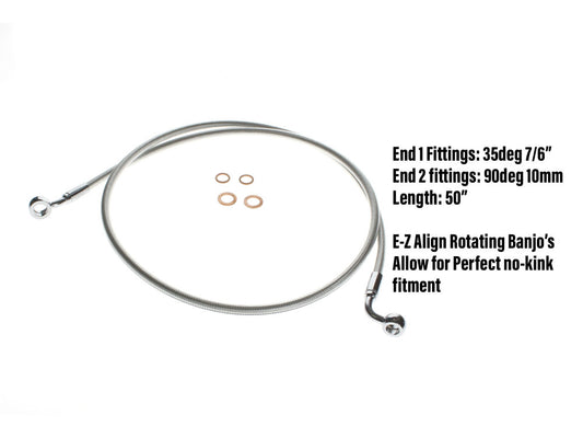 50in. E-Z Align Front Brake Line with 7/16in. x 35 Degree Banjo – Sterling Chromite.