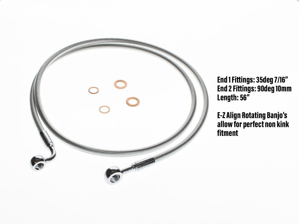 56in. E-Z Align Front Brake Line with 7/16in. x 35 Degree Banjo – Sterling Chromite.