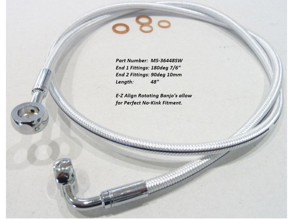 48in. E-Z Align Front Brake Line with 7/16in. x 180 Degree Banjo – Sterling Chromite.