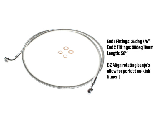 50in. E-Z Align Front Brake Line with 7/16in. x 180 Degree Banjo – Sterling Chromite.