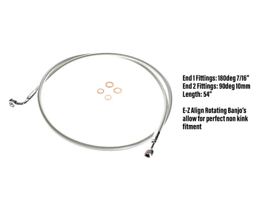 54in. E-Z Align Front Brake Line with 7/16in. x 180 Degree Banjo – Sterling Chromite.