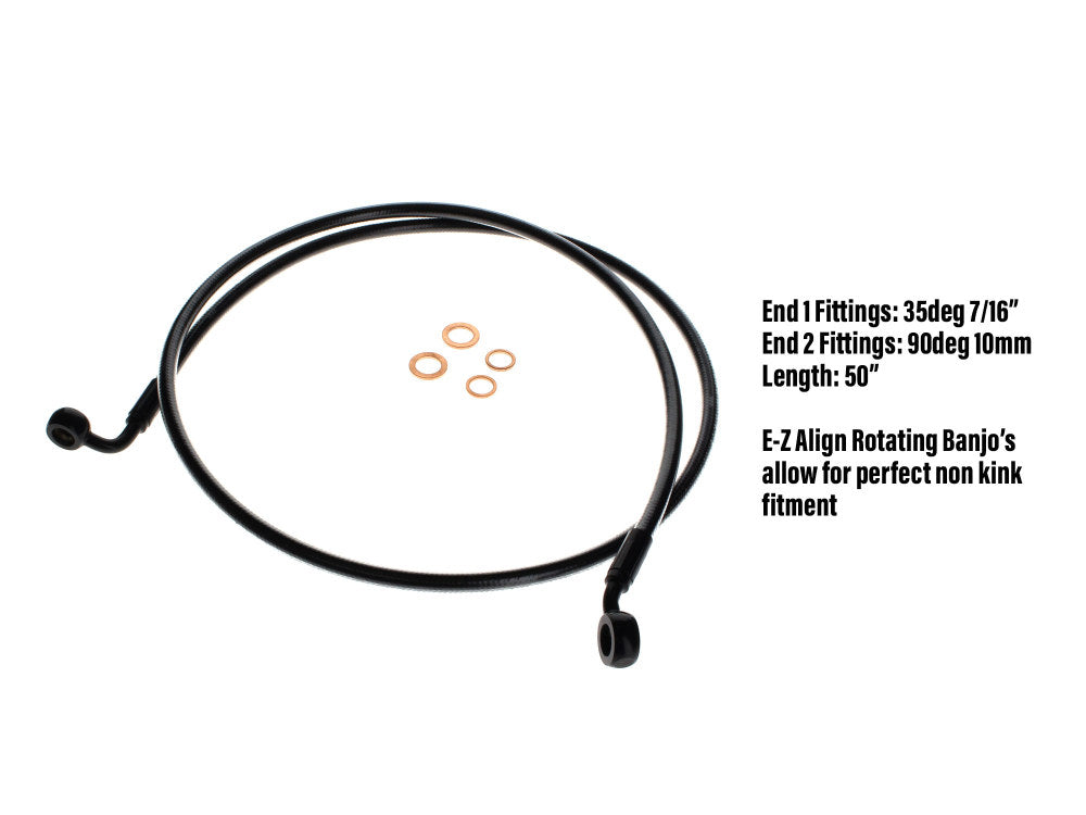 50in. E-Z Align Front Brake Line with 7/16in. x 35 Degree Banjo – Black Pearl.