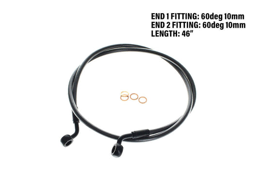 46in. E-Z Align Front Brake Line with 10mm x 60 Degree Banjo – Black Pearl. Fits Sportster 2004-2013.