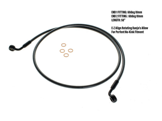 50in. E-Z Align Front Brake Line with 10mm x 60 Degree Banjo – Black Pearl. Fits Sportster 2004-2013.