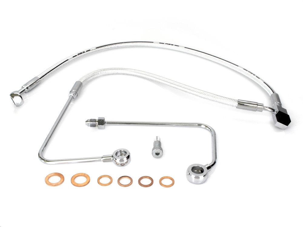 Stock Length Lower Front Brake Line – Sterling Chromite. Fits FLST Softail 2011-2017 & Breakout 2015-2017 Models with Single Front Disc Caliper.