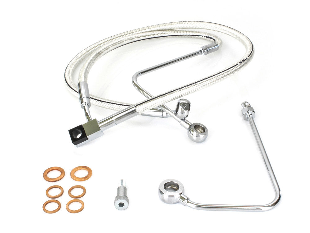 +4in. Over Length Lower Front Brake Line – Sterling Chromite. Fits FXST Softail 2011-2015 & Rocker 2011 Models with Single Front Disc Caliper.