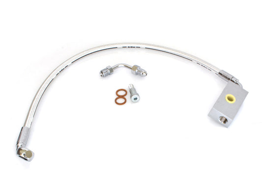 Stock Length Lower Front Brake Line – Sterling Chromite. Fits Softail 2018up with Single Front Disc Caliper.