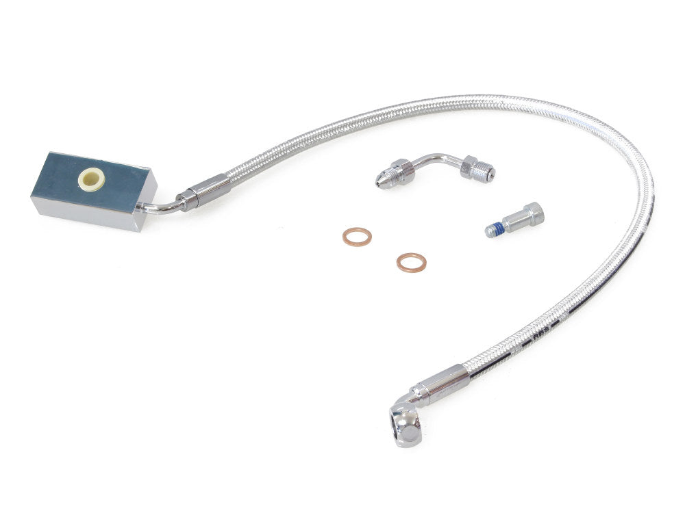 +4in. Length Lower Front Brake Line – Sterling Chromite. Fits Softail 2018up with Single Front Disc Caliper.