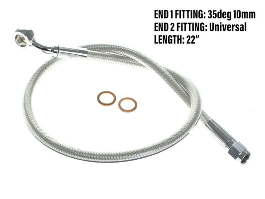 22in. Upper Front Brake Line with 10mm x 35 Degree Banjo – Sterling Chromite.